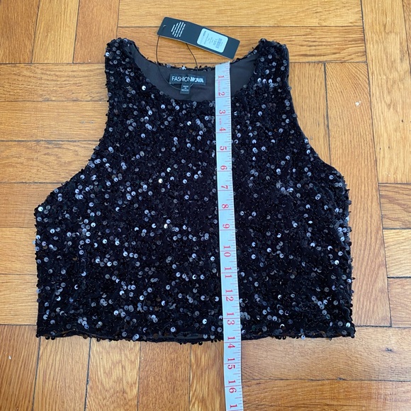 FASHION NOVA NWT Amore Black Sequin Top - Size L - Picture 6 of 9